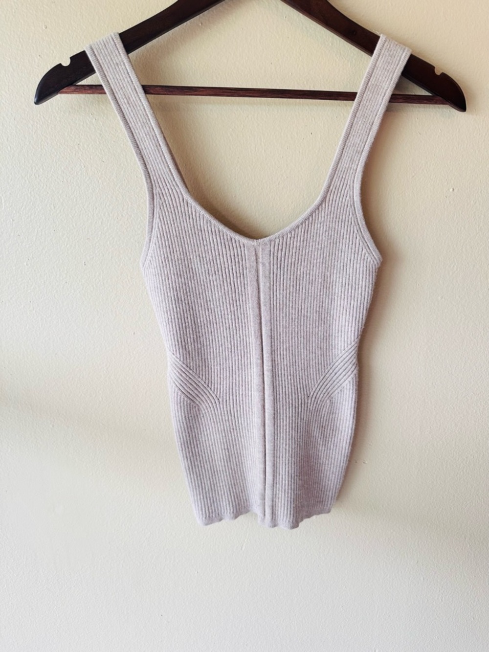 White House Black Market Ribbed Knit Top XS Beige Fitted Minimal Tank